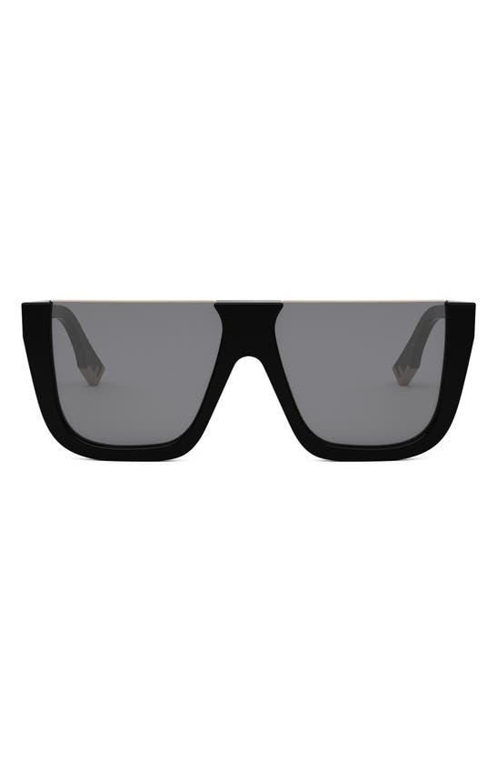 Shop Fendi Way Flat Top Sunglasses In Shiny Black / Smoke