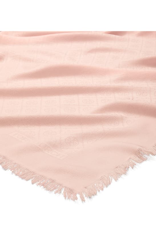 Shop Tory Burch T-monogram Jacquard Wool & Silk Square Scarf In Pink Frost