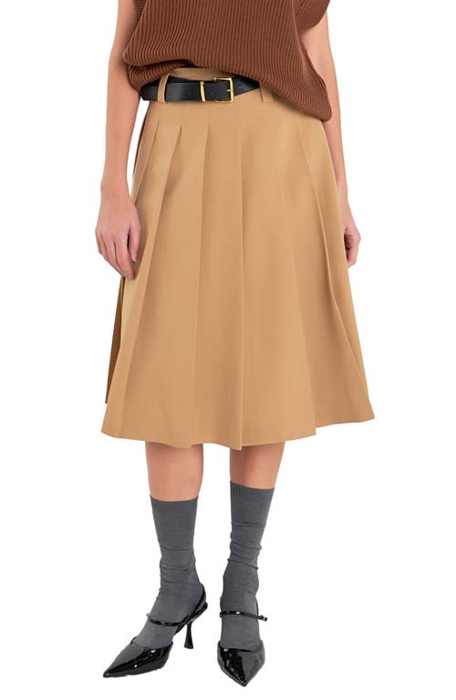 Pleated Midi Skirt in Tan
