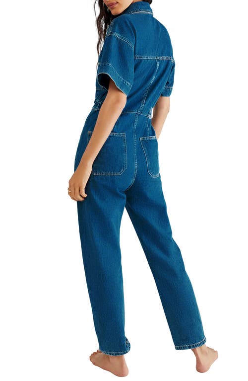 Shop Free People We The Free Marci Denim Jumpsuit In Sapphire Blue