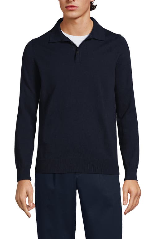 Shop Lands' End Long Sleeve Cotton Sweater Polo In Radiant Navy