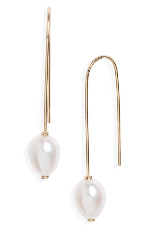 Poppy Finch Cultured Pearl Threader Earrings in 14K Yellow Gold at Nordstrom