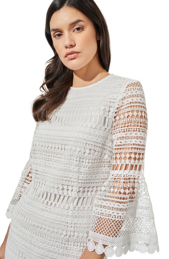 Ming Wang Open Stitch Embroidered Dress In White