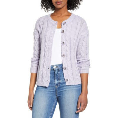 Cotton Emporium Cable Cardigan, Purple