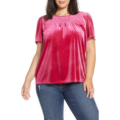 Plus Size Gibson X Glam The Motherchic Smocked Yoke Velvet Tee, Red (Plus Size) (Nordstrom Exclusive)