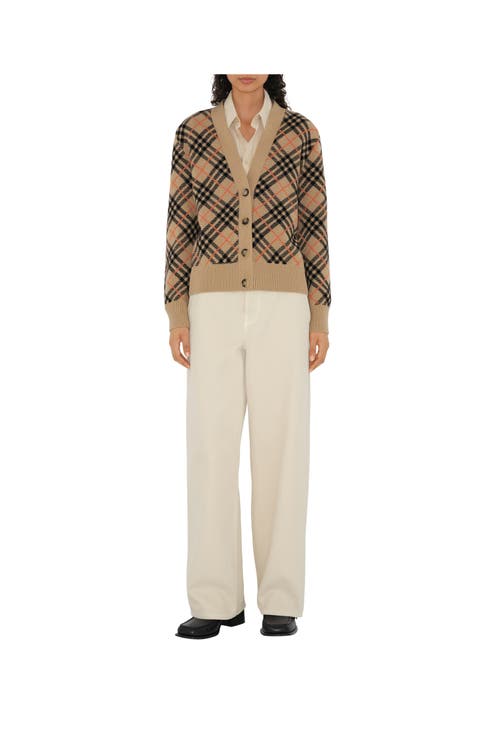 Burberry Check Jacquard Cashmere Cardigan In Sand