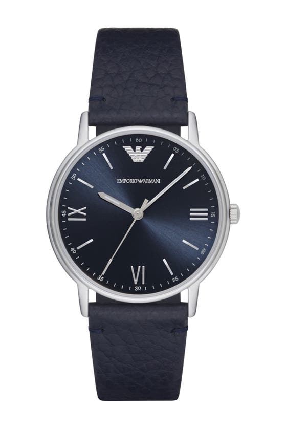Emporio Armani Kappa 3-hand Quartz Leather Strap Watch, 41mm In Blue/ Blue