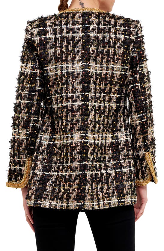 Shop Endless Rose Premium Sequin Tweed Jacket In Black Multi