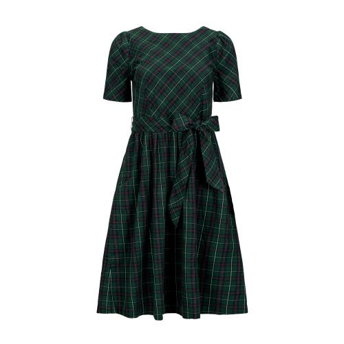 Hope & Henry Organic Short Sleeve Holiday Dress In Merry Pine Plaid
