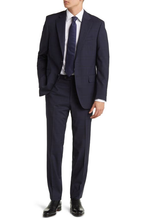 Tailored Fit Windowpane Plaid Wool Suit in Navy