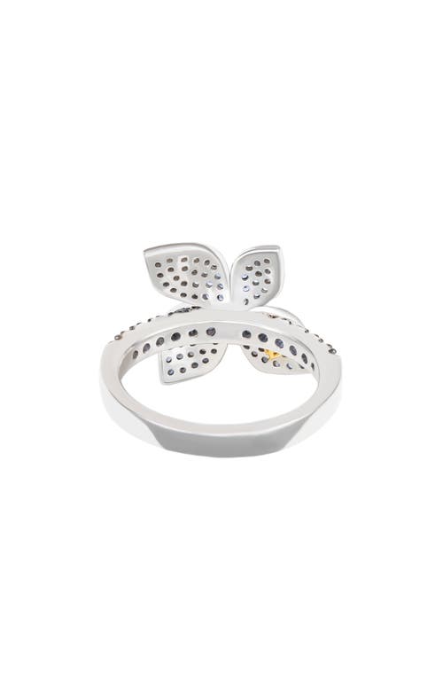 Suzy Levian Sterling Silver Pavé Blue Sapphire Flower Ring In Blue