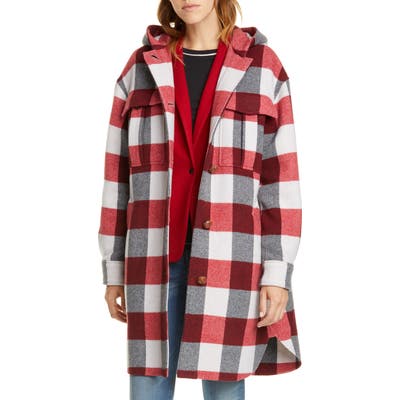 Rag & Bone Beck Buffalo Check Hooded Wool Blend Coat, Brown