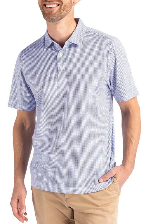 Cutter & Buck Pike Symmetry Print Recycled Blend Polo In White/tour Blue