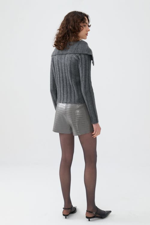 Shop Nocturne Knit Cardigan With Metal Seal Detail In Grey