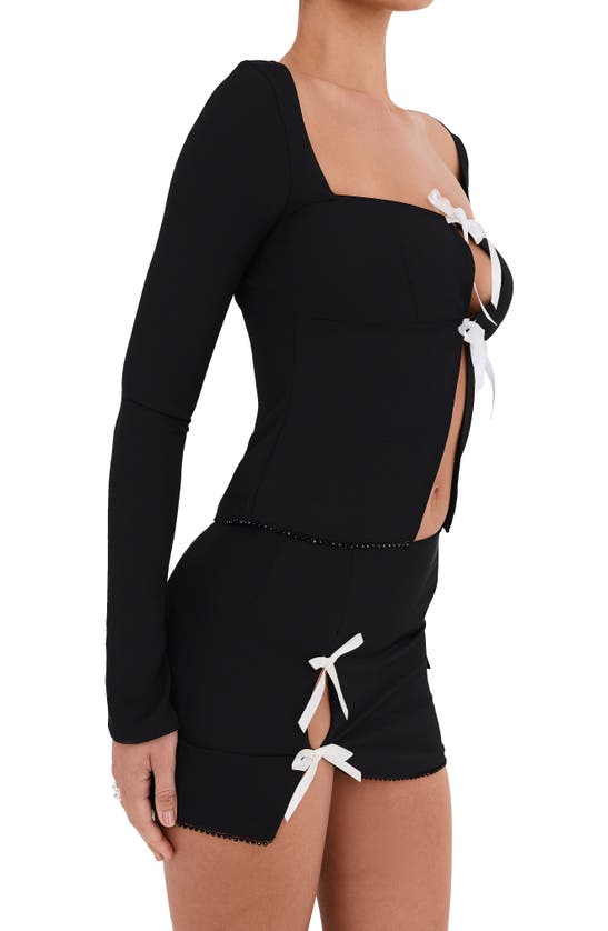 Mistress Rocks Embellished Front Tie Top In Black
