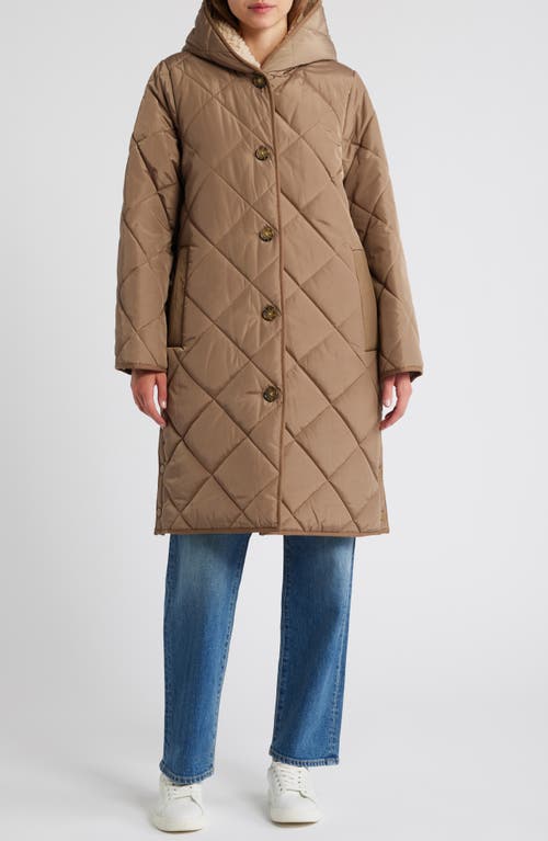 LUCKY BRAND LUCKY BRAND COZY DIAMOND QUILTED FAUX SHEARLING LINED COAT
