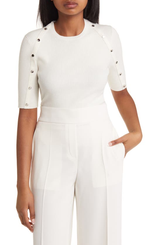 Hugo Boss Short-sleeved Sweater In Stretch Fabric With Hardware Details In Soft Cream