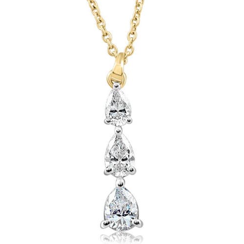 Shop Bliss Diamond 1/2ct Pear Shape Diamond Three Stone Pendant Gold Necklace Lab Grown In 10k Yellow Gold