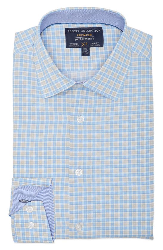 Shop Report Collection Check Print 4-way Stretch Long Sleeve Shirt In 49 Light Blue
