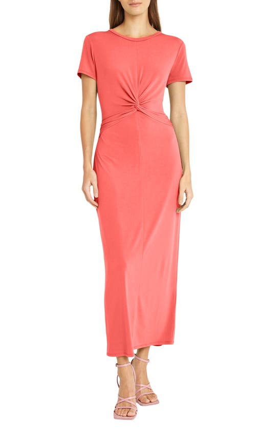Donna Morgan For Maggy Twist Front Short Sleeve Maxi Dress In Paradise Pink