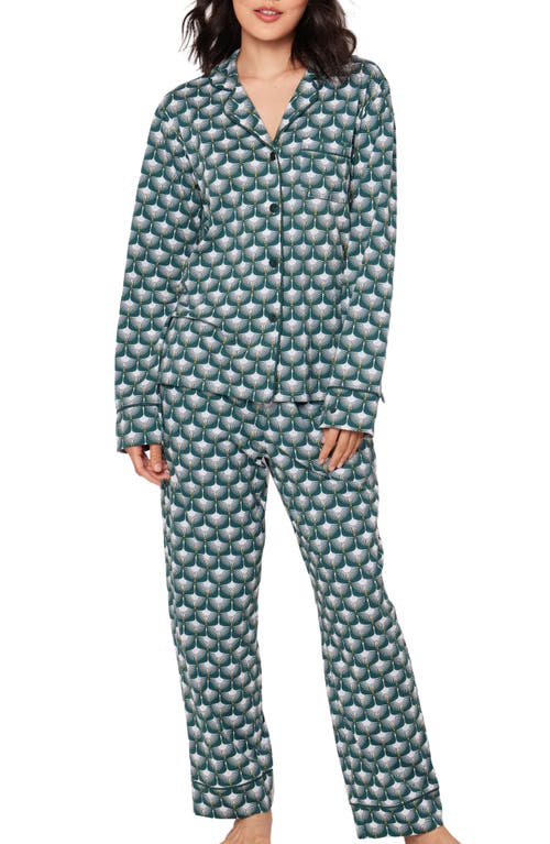Petite Plume Sonnet of Swans Print Piped Pima Cotton Pajamas Green at Nordstrom,