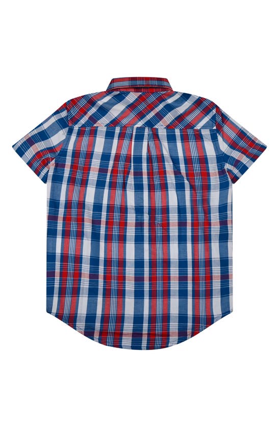 Shop Brooks Brothers Kids' Plaid Short Sleeve Cotton Button-down Shirt In Blue