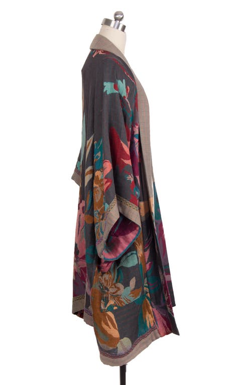 Saachi Keisha Long Floral Pattern Duster Jacket In Grey/pink