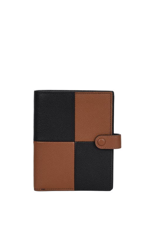 Hyer Goods Upcycled Leather Passport Wallet With Zipper Coin Pocket In Cognac Check