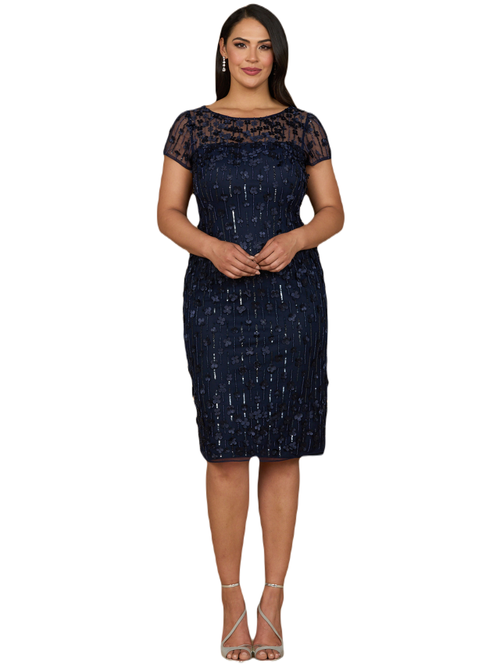 Shop Lara New York 3d Applique Midi Dress With Cap Sleeves In Navy