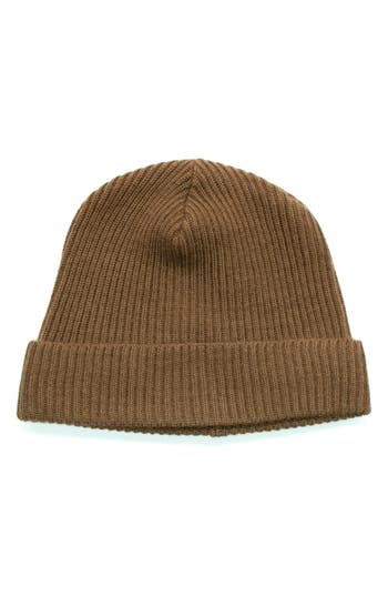 Portolano Merino Wool Rib Cuff Beanie In Bran