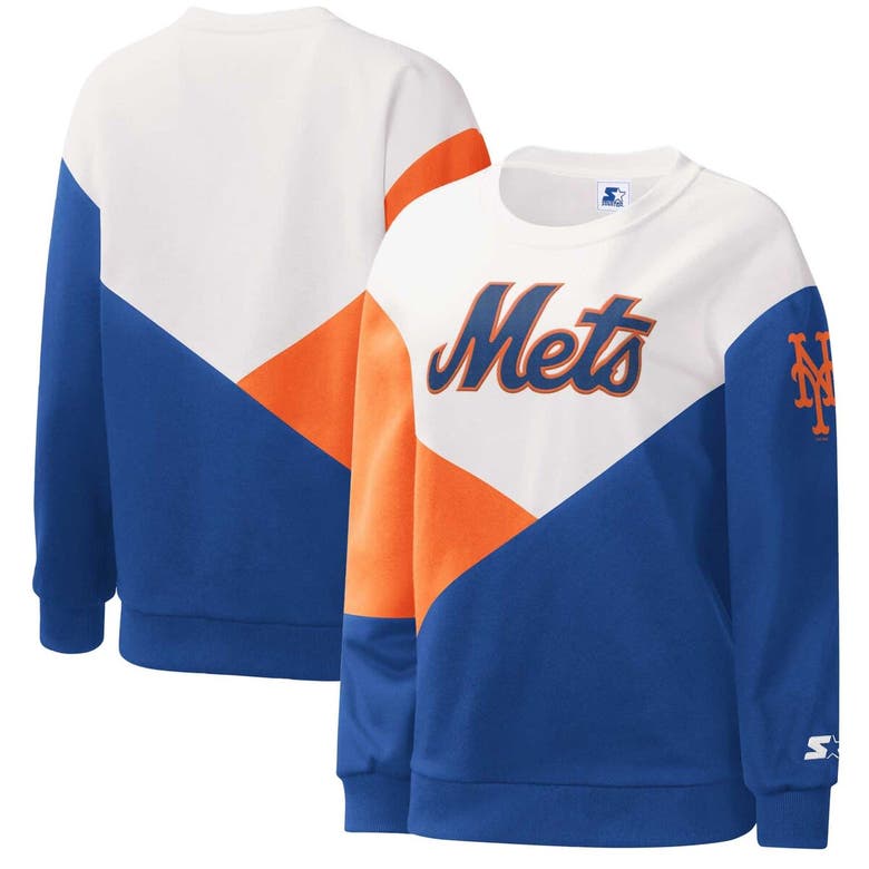 Shop Starter Royal/orange New York Mets Shutout Pullover Sweatshirt