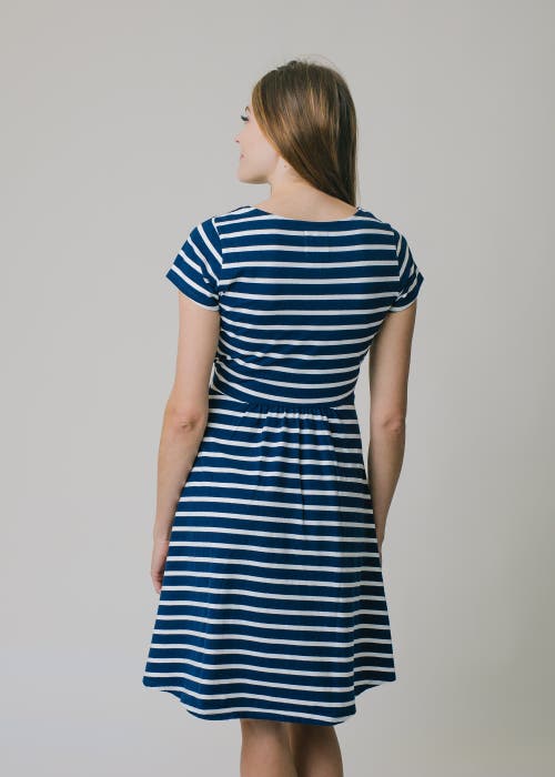 Shop Hope & Henry Organic Tie-waist Knit Dress In Navy With White Stripe