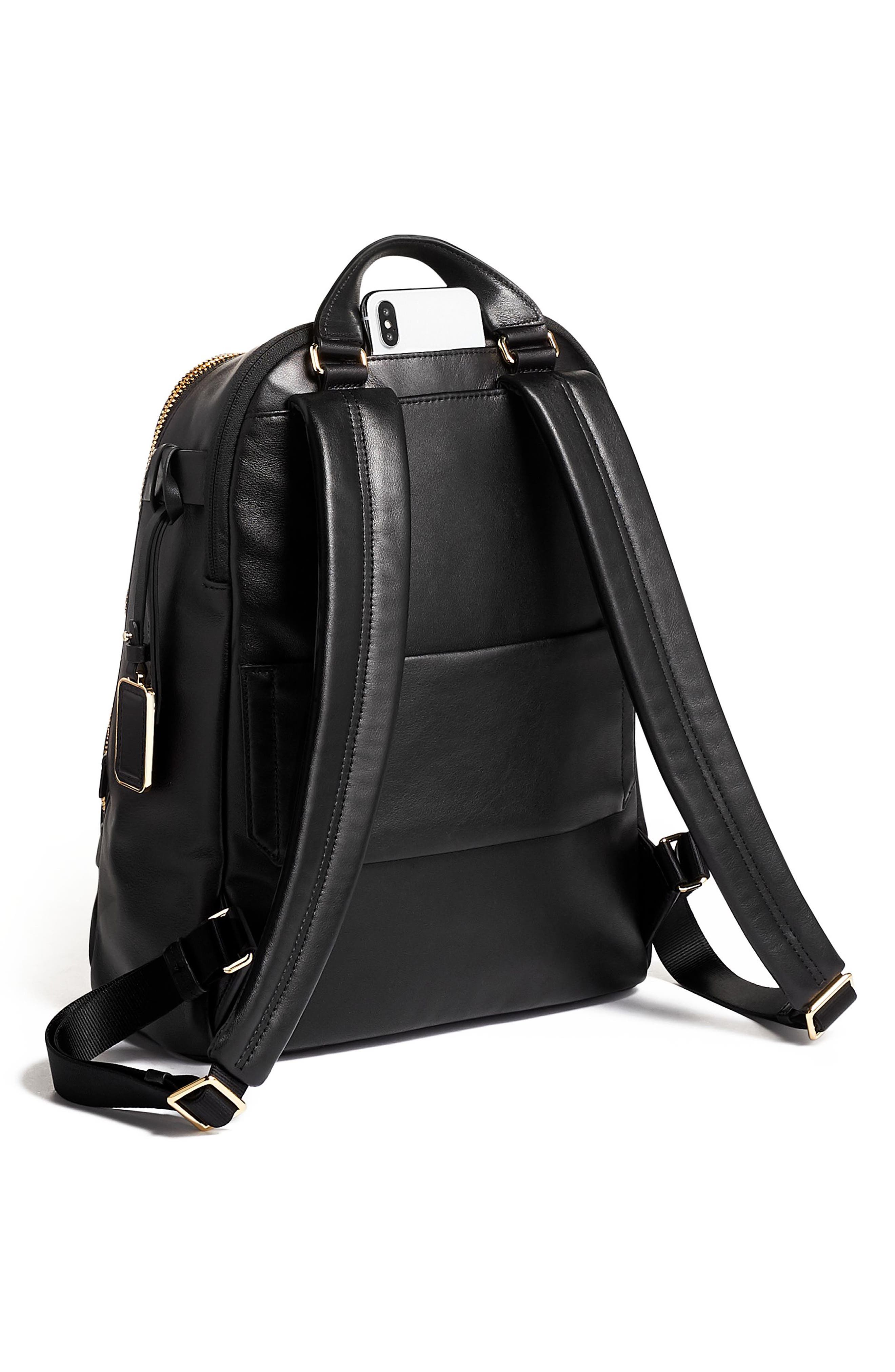 tumi leather backpack womens
