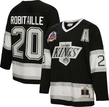 Men's Mitchell & Ness Luc Robitaille Black Los Angeles Kings 1992/93  Alternate Captain Patch Blue Line Player Jersey