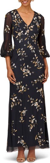 Aidan Mattox by Adrianna Papell Beaded Floral V Neck Gown Nordstrom