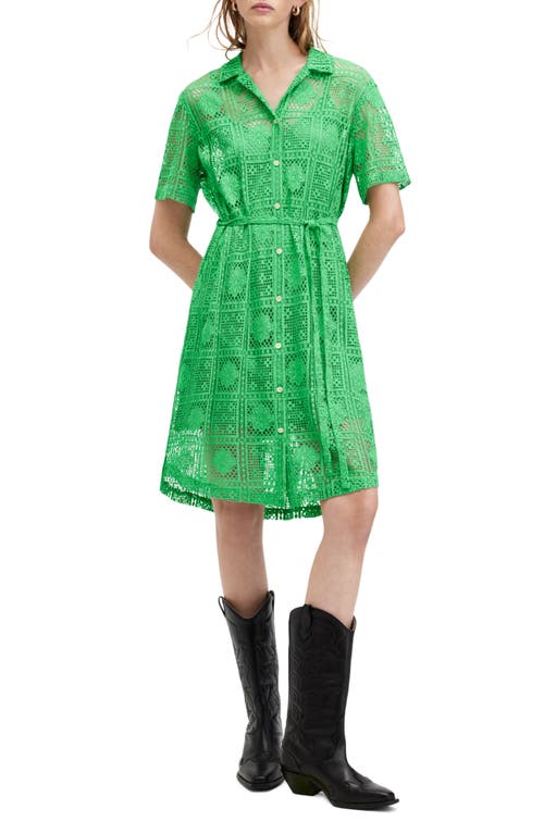 AllSaints Athea Embroidery Shirtdress in Spectra Green at Nordstrom, Size 10 Us