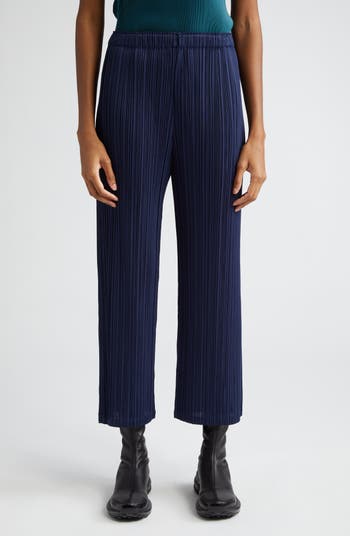 Pleats Please Issey Miyake - Technical-pleated Straight-Leg Trousers - Womens - Navy