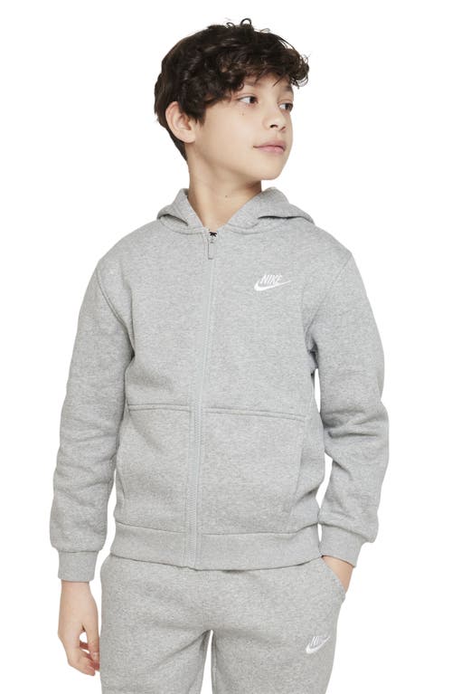 Nike Big Kids Sportswear Club Fleece Full-zip Hoodie In Dk Grey Heather/grey/white