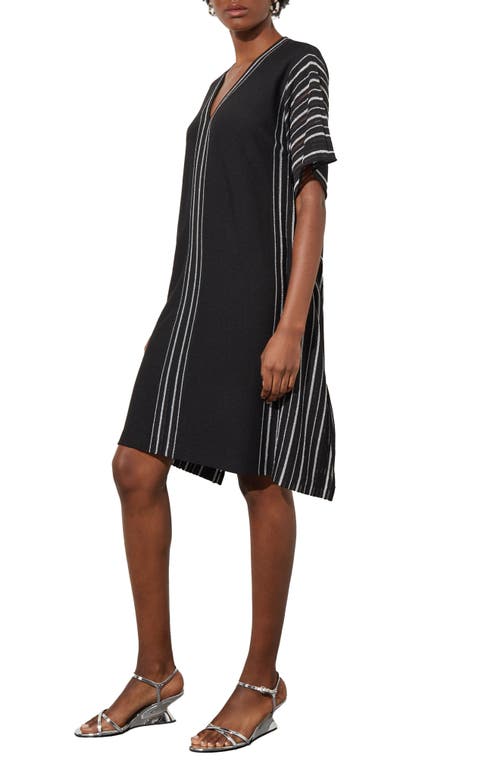 Shop Ming Wang Shimmer Stripe Knit Dress In Black/silver