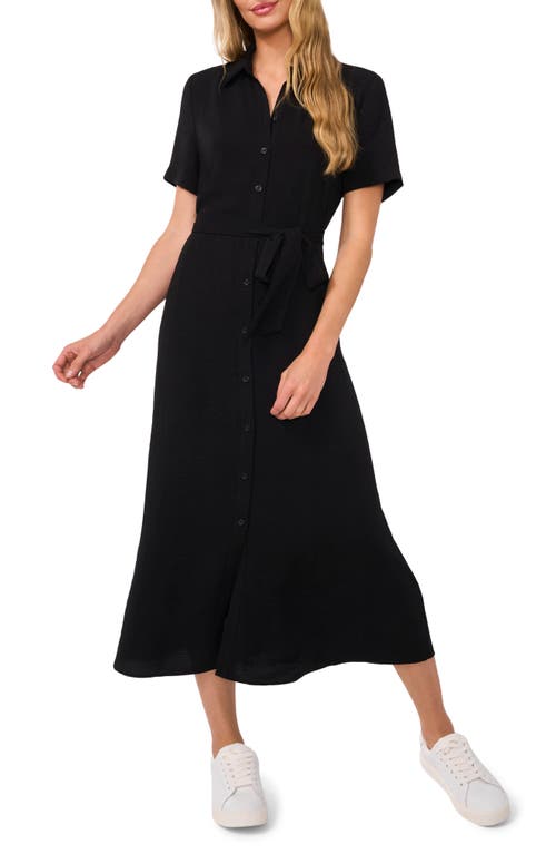 Cece Tie Belt Button-up Twill Midi Dress In Black