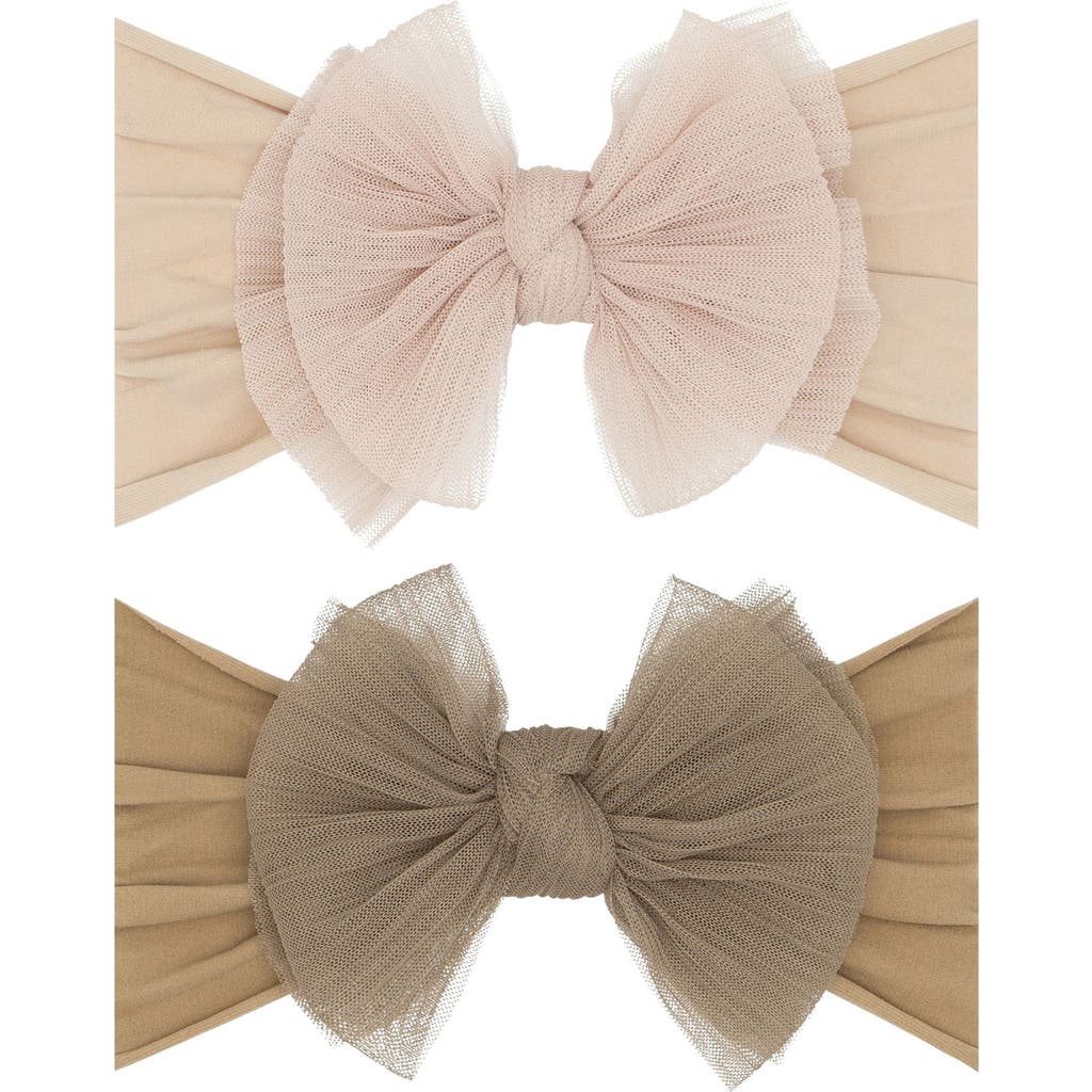 Baby Bling 2-pack Fab-bow-lous® Point D'esprit Tulle Headbands In Blush Latte