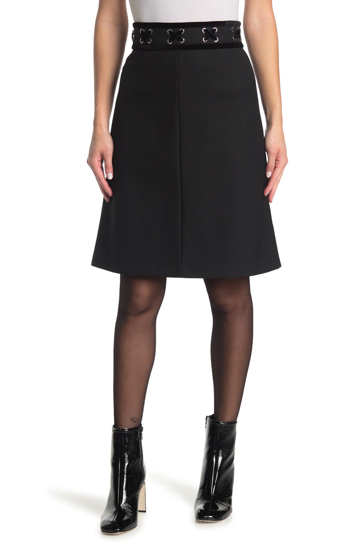 Red Valentino Grommet Trim Woven A-line Skirt In Nero 0no