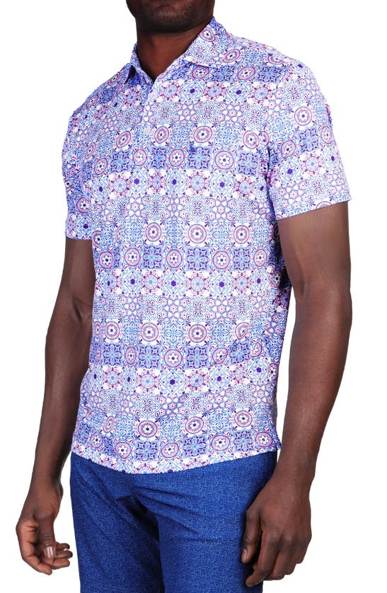 Shop Tailorbyrd Medallion Print Performance Polo In Blue/ White Dove