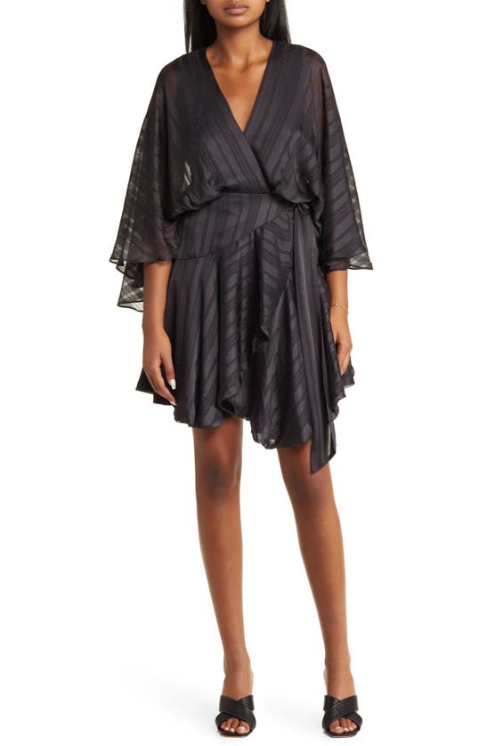 Shop Btfl-life Vonda Stripe Jacquard Long Sleeve Satin Minidress In Soft Black