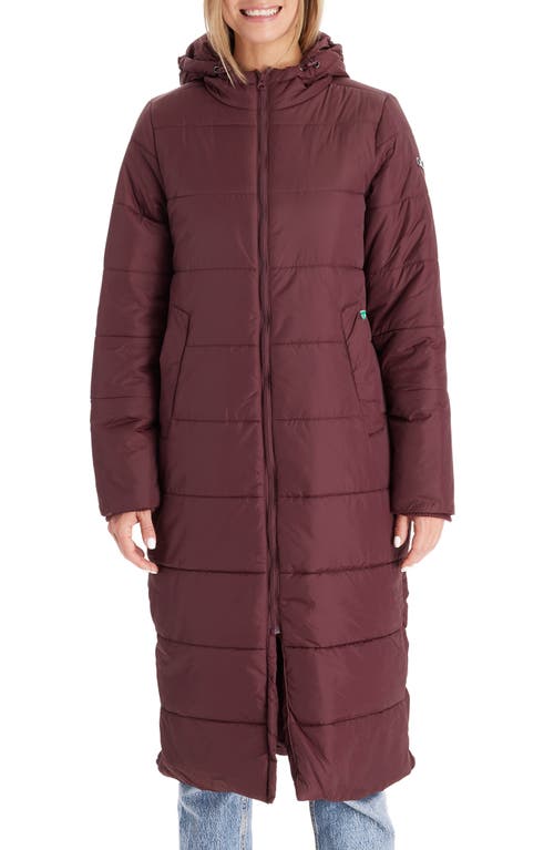 3-in-1 Long Quilted Waterproof Maternity Puffer Coat in Burgundy