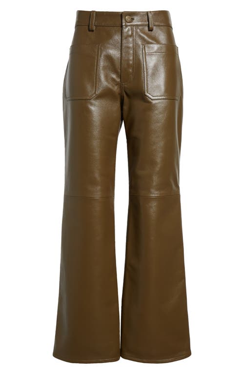 Shop Chloé Ankle Bootcut Leather Pants In Deep Olive