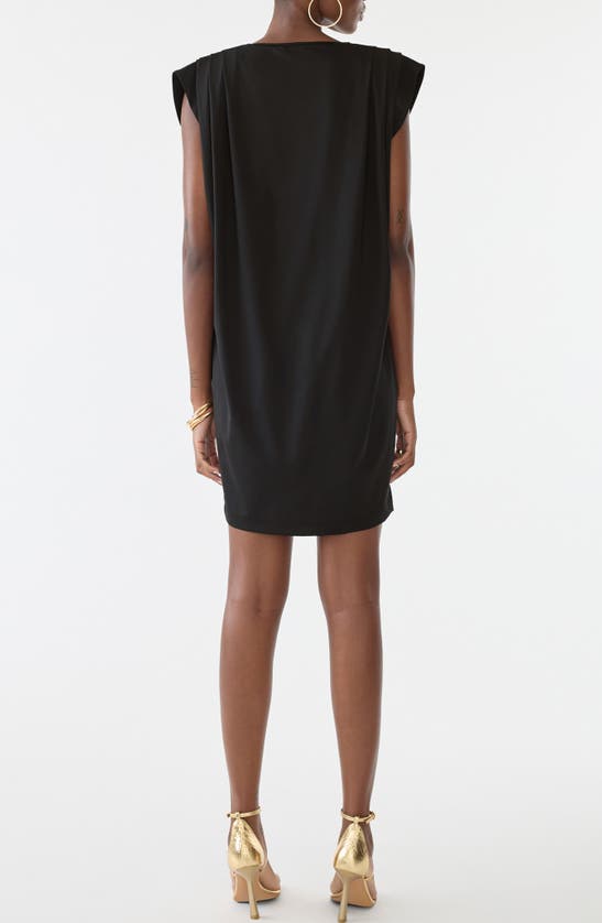 Shop Gstq Pleated Padded Shoulder Shift Dress In Black Beauty