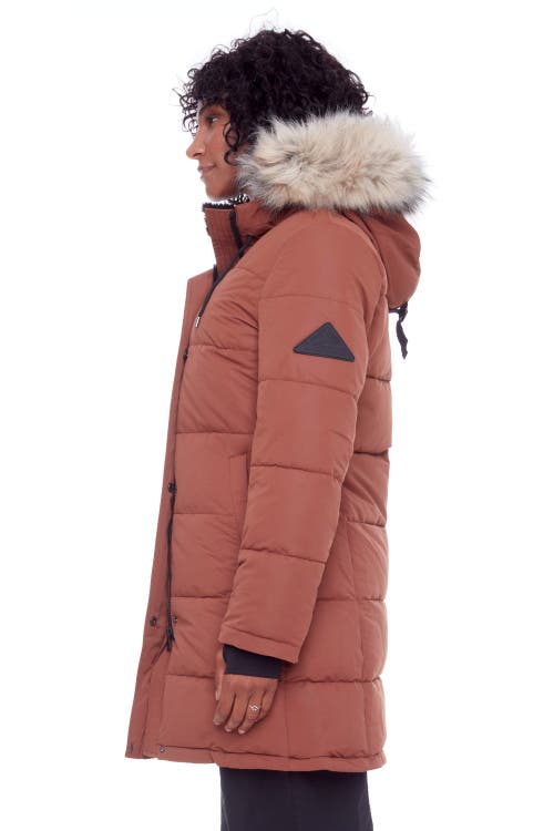 Alpine North Aulavik Women's Vegan Down (recycled) Mid-length Hooded Parka Coat In Maple