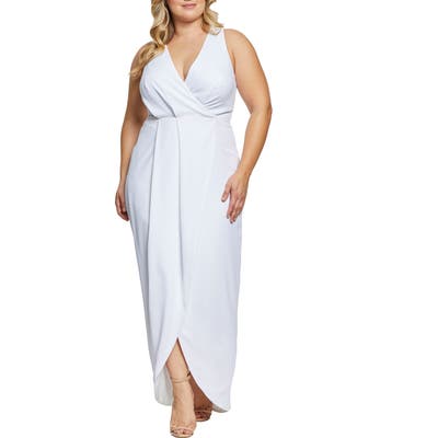 Plus Size Dress The Population Ariel Racerback Faux Wrap Evening Dress, Ivory