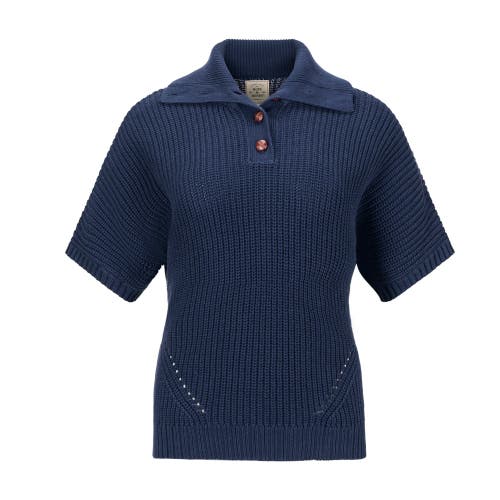 Shop Hope & Henry Organic Spread Collar Sweater In Navy Cardigan Stitch
